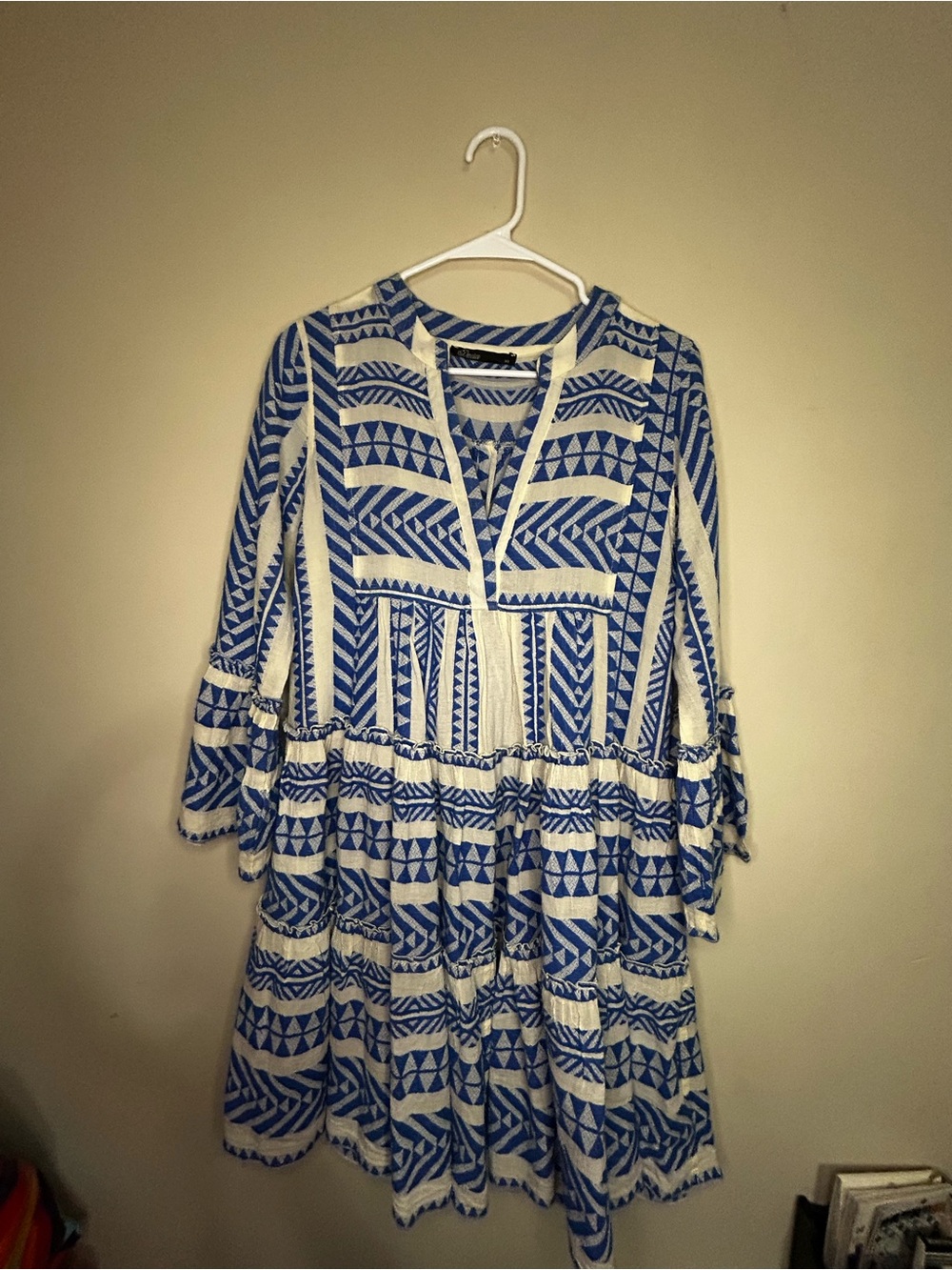 Devotion Blue & White Patterned Women's Tiered Dress
